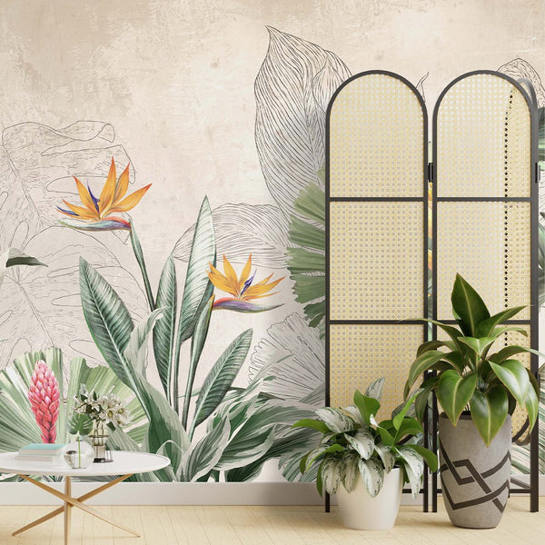 Light Green Palm Leaves Wall Mural CCM197 - CostaCover - Peel and stick Removable Wallpaper - abstract wallpaper - accent wallpaper - adhesive wallpaper