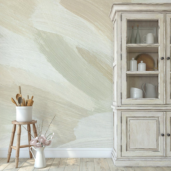 Beige Green Brush Strokes Wall Mural CCM188 - CostaCover - Peel and stick Removable Wallpaper - Abstract - Abstract Labyrinth Lines - abstract lines