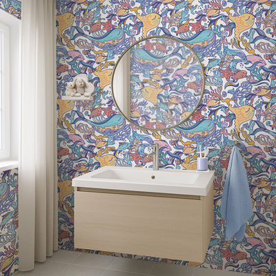 Colored Line Art Fish Wallpaper S100