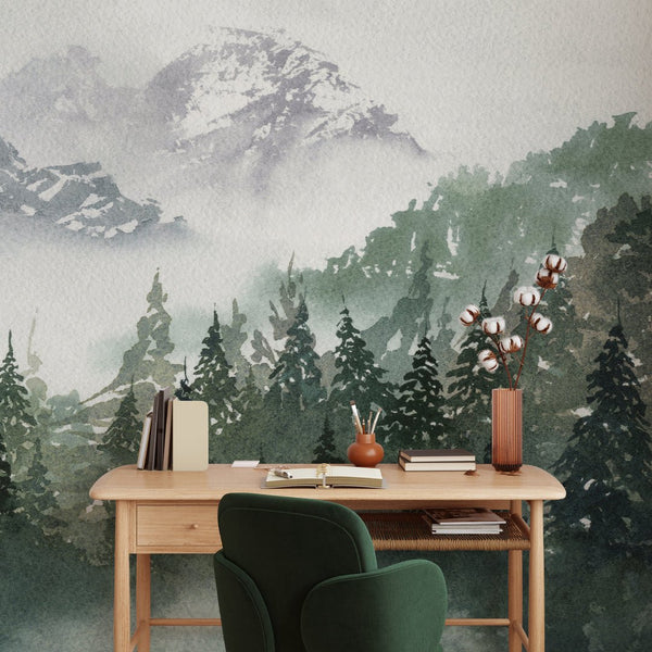 Forest and Foggy Mountains Wall Mural WM036 - CostaCover - Peel and stick Removable Wallpaper - adhesive wallpaper - baby bedroom - bathroom wallpaper