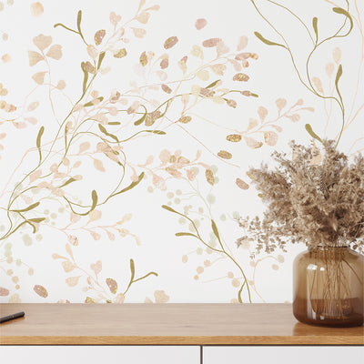 Peach & Beige Floral Wallpaper W028