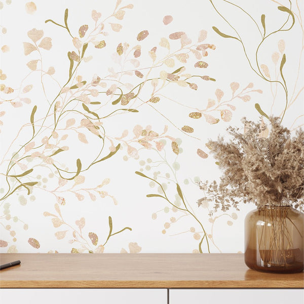 Peach & Beige Floral Wallpaper W028 - CostaCover - Peel and stick Removable Wallpaper - accent wallpaper - adhesive wallpaper - baby bedroom