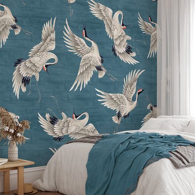 Flying Blue Japanese Cranes Wall Mural WM116