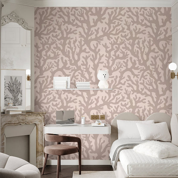Beige Sea Corals Wallpaper S103 - CostaCover - Peel and stick Removable Wallpaper - Abstract - abstract floral - abstract lines