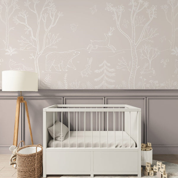 Beige White Forest Animals Wall Mural SM019 - CostaCover - Peel and stick Removable Wallpaper - accent wallpaper - adhesive wallpaper - animal print