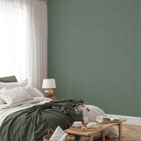 Green Linen Texture Wallpaper L050