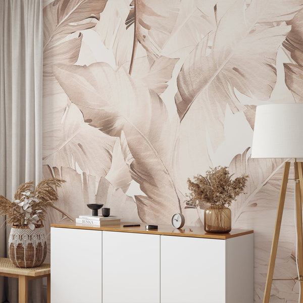 Beige Banana Leaves Wall Mural WM021 - CostaCover - Peel and stick Removable Wallpaper - adhesive wallpaper - banana leaves - Banana leaves wallpaper