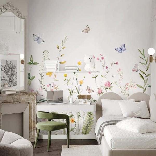 Colored Wildflowers Field Wall Mural SM043 - CostaCover - Peel and stick Removable Wallpaper - accent wallpaper - adhesive wallpaper - baby bedroom