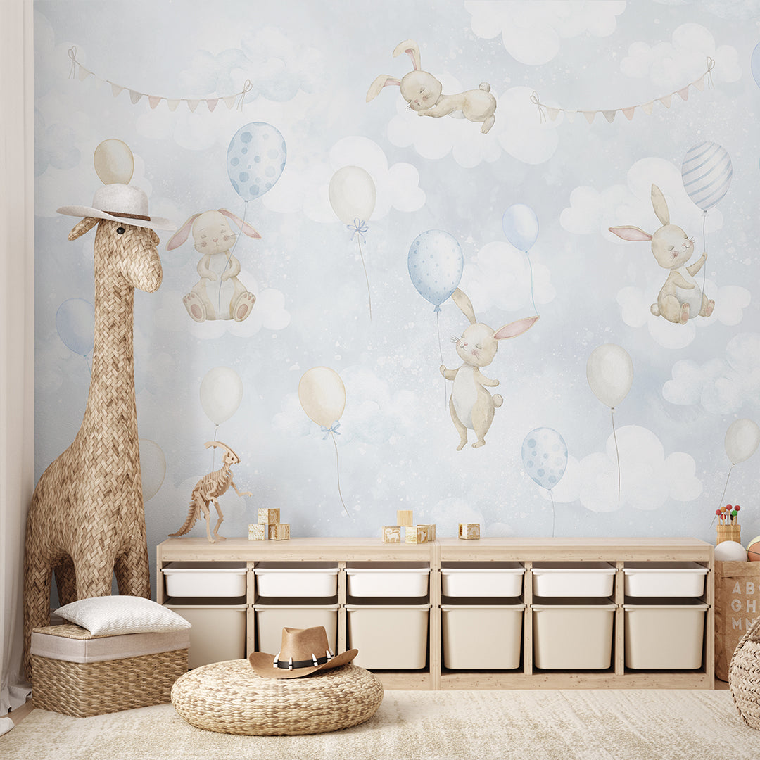 Blue Bunny & Balloons Wall Mural SM080