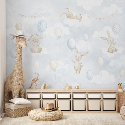 Blue Bunny & Balloons Wall Mural SM080