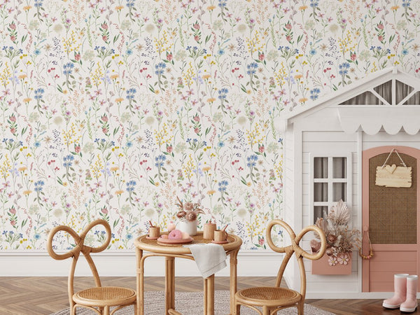 Сolorful Floral Garden Wallpaper W047 - CostaCover - Peel and stick Removable Wallpaper - abstract wallpaper - accent wallpaper - adhesive wallpaper