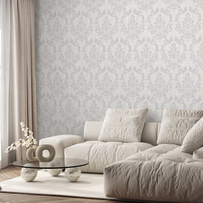 Gray Classic Damask Wallpaper A023