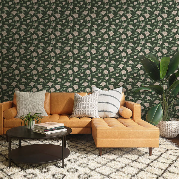 Green Beige Bellflower Wallpaper W153 - CostaCover - Peel and stick Removable Wallpaper - Abstract Beige Gold Stripes Waves Removable Wallpaper near me - abstract floral - abstract wall art