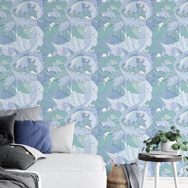 Blue & Mint Acanthus by Morris Wallpaper W124 - CostaCover - Peel and stick Removable Wallpaper - abstract floral - abstract wallpaper - accent wallpaper