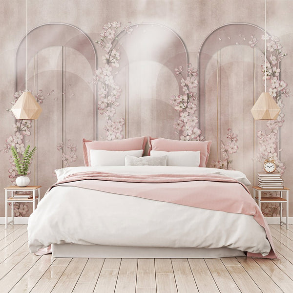 Pink Arches & Sakura Wall Mural CCM151 - CostaCover - Peel and stick Removable Wallpaper - accent wallpaper - adhesive wallpaper - arch