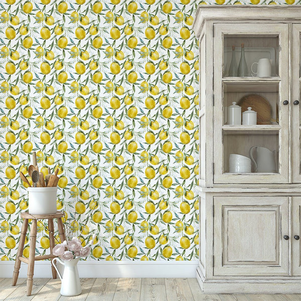 Yellow Lemon Kitchen Wallpaper CC230 - CostaCover-Peel and stick Removable Wallpaper-accent wallpaper-adhesive wallpaper-Backsplash panels