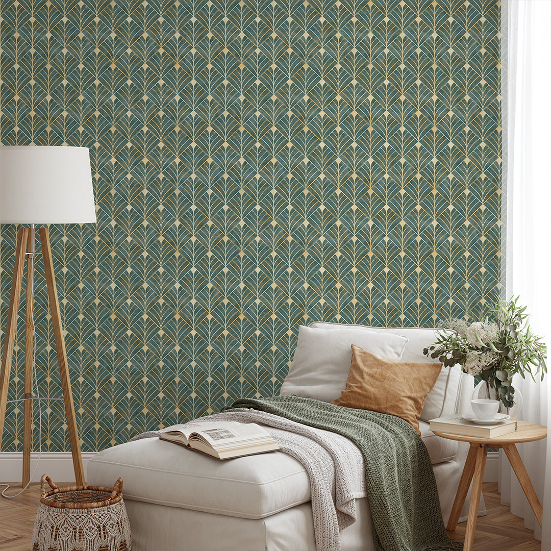 Green Art Deco Wallpaper CC336