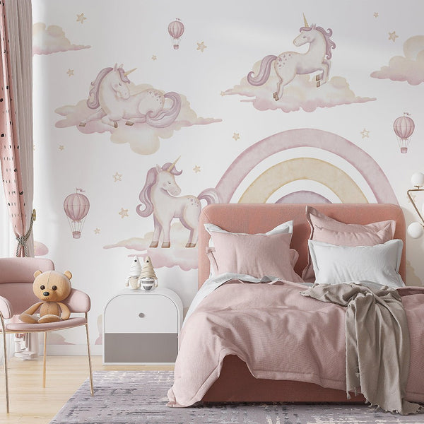Unicorns & Rainbow Wall Mural AM134 - CostaCover-Peel and stick Removable Wallpaper-accent wallpaper-adhesive wallpaper-baby bedroom