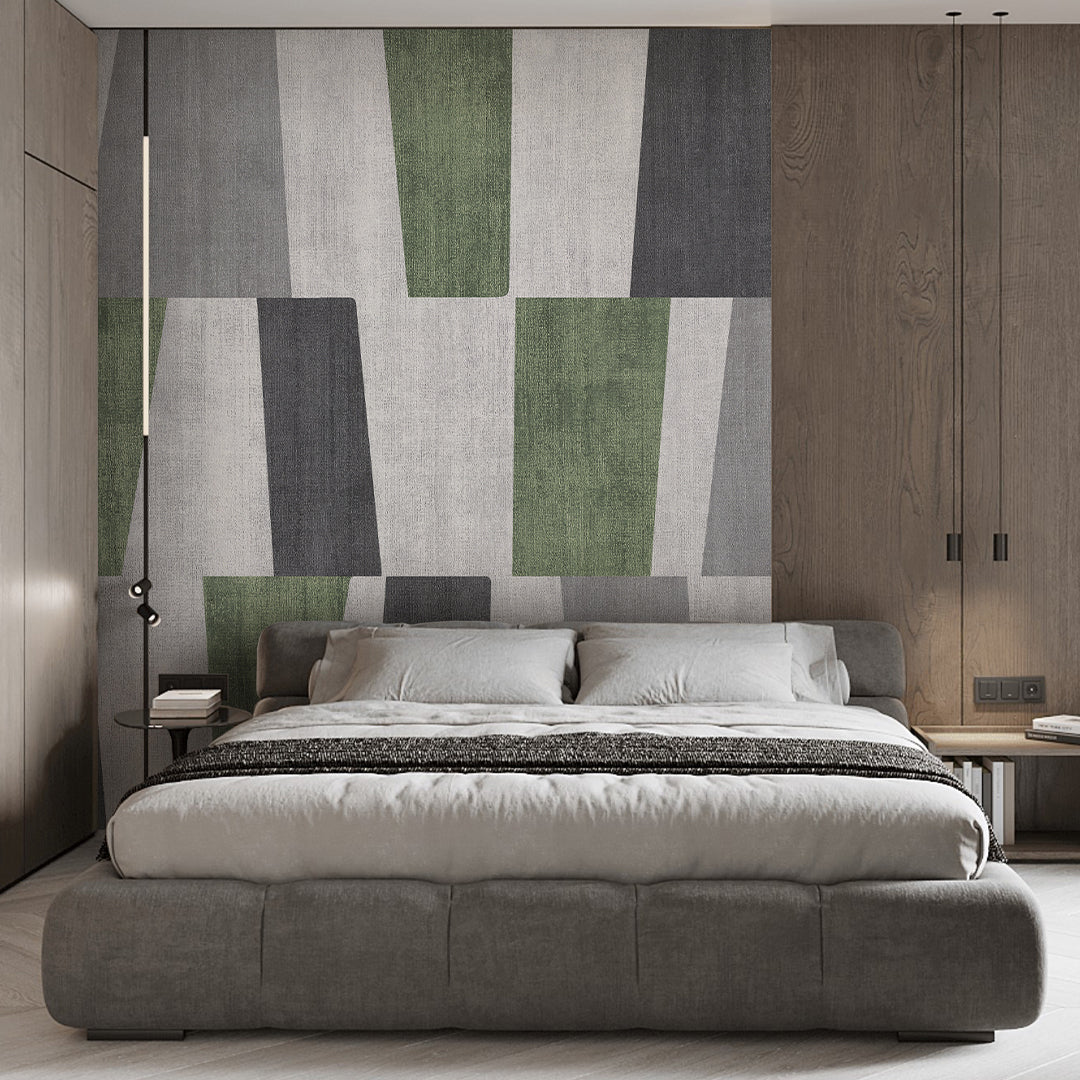 Green Gray Geometric Shapes Wall Mural AM126