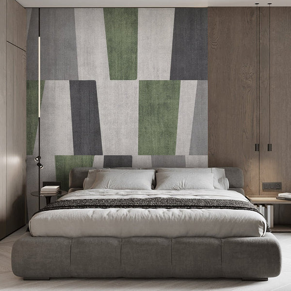 Green Gray Geometric Shapes Wall Mural AM126 - CostaCover - Peel and stick Removable Wallpaper - Abstract - abstract mural - abstract paint