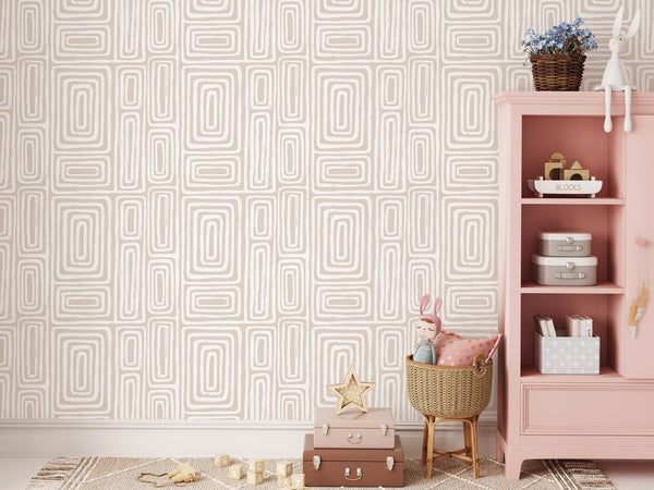 Boho Hazelnut Maze Wallpaper W036 - CostaCover - Peel and stick Removable Wallpaper - abstract lines - abstract wallpaper - accent wallpaper