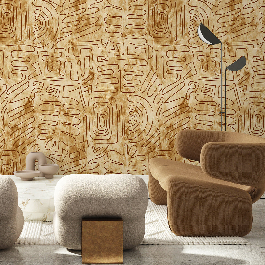 Tan Brown Tribal Mudcloth Wallpaper W173