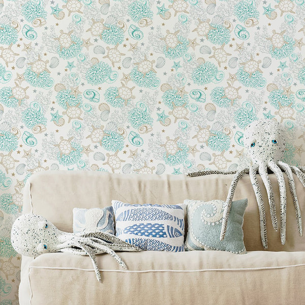 Turquoise Undersea World Wallpaper S101 - CostaCover - Peel and stick Removable Wallpaper - Abstract - abstract lines - abstract mural