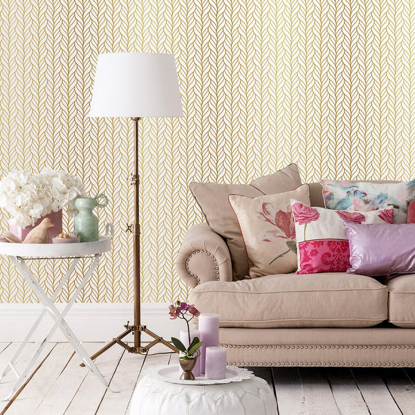 Golden Retro Braids Wallpaper CC217 - CostaCover - Peel and stick Removable Wallpaper - 70's style - Abstract - abstract wallpaper