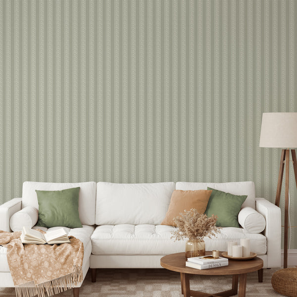 Sage Green Floral Stripe Wallpaper L130
