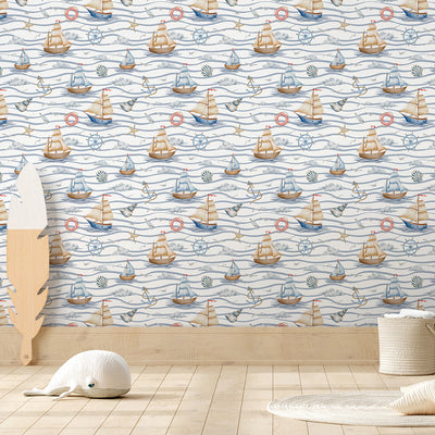 Sailboats & Waves Wallpaper A062