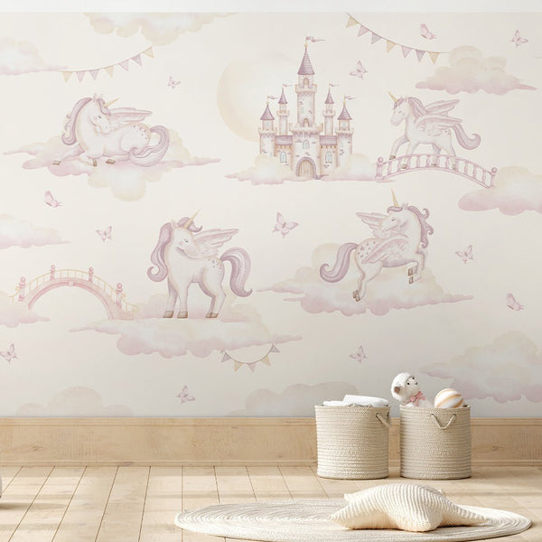 Magic Kingdom & Unicorn Wall Mural AM140 - CostaCover-Peel and stick Removable Wallpaper-accent wallpaper-adhesive wallpaper-baby bedroom