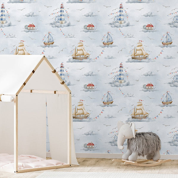 Pastel Blue Nautical Wallpaper A066 - CostaCover--abstract wall art-abstract wallpaper-accent wallpaper