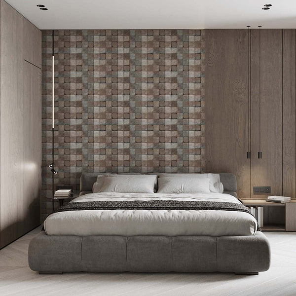 Brown Gray Square Stones Wallpaper A018 - CostaCover - Peel and stick Removable Wallpaper - about walls - abstract wallpaper - accent wallpaper