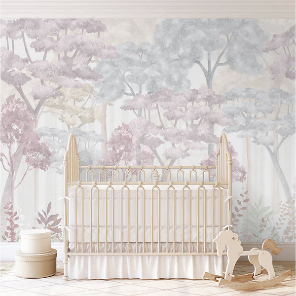 Pink Watercolor Forest Wall Mural WM093 - CostaCover - Peel and stick Removable Wallpaper - abstract floral - abstract forest - abstract wallpaper