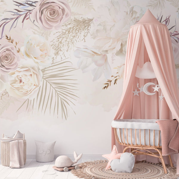 Nude Pink Floral Wall Mural WM009 - CostaCover - Peel and stick Removable Wallpaper - baby bedroom - bathroom wallpaper - bedroom interior