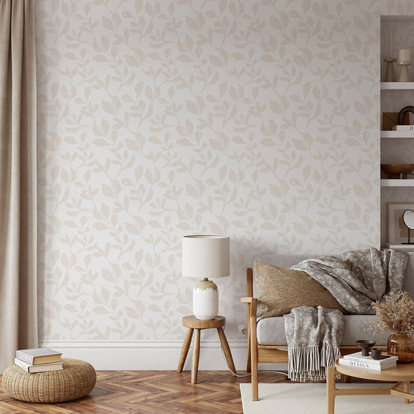 Neutral Beige Floral Grasscloth Wallpaper CG029 - CostaCover - abstract floral - abstract wallpaper - baby bedroom