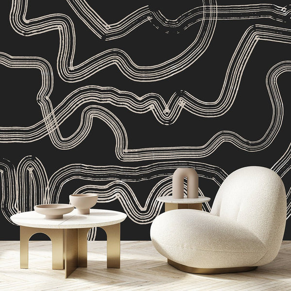 Black & Beige Brush Lines Wall Mural AM014 - CostaCover - Peel and stick Removable Wallpaper - about walls - Abstract - abstract arches