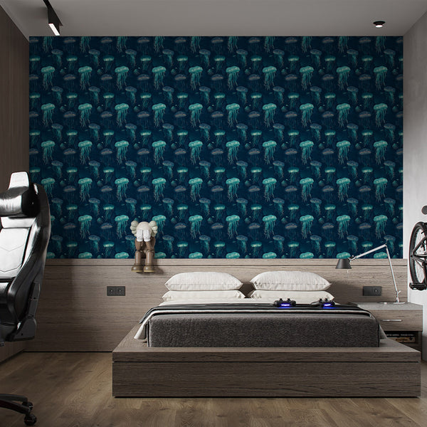Nautical Dark Navy Jellyfish Wallpaper A110