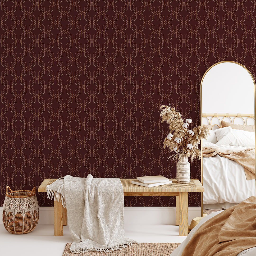 Burgundy Gold Art Deco Wallpaper CC326