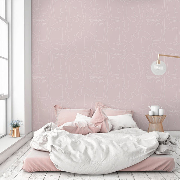 Pink Abstract Female Face Wallpaper CC308 - CostaCover - Peel and stick Removable Wallpaper - Abstract - abstract lines - abstract mural