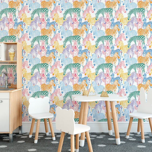 Colorful Zebra Wallpaper CC291 - CostaCover - Peel and stick Removable Wallpaper - abstract wallpaper - accent wallpaper - adhesive wallpaper