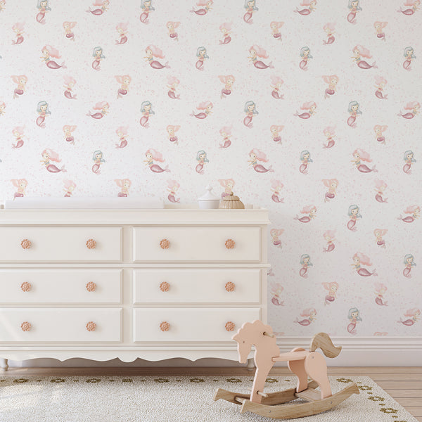 Pink Mermaid Nursery Wallpaper L138
