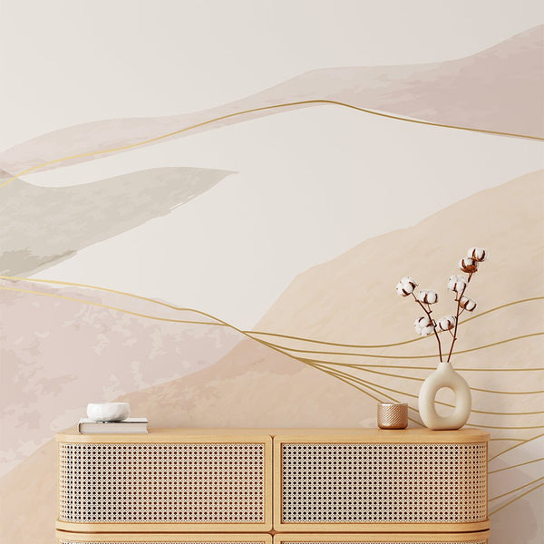 Pink & Gold Mountains Wall Mural CCM136 - CostaCover - Peel and stick Removable Wallpaper - Abstract - abstract mountains - abstract wall art