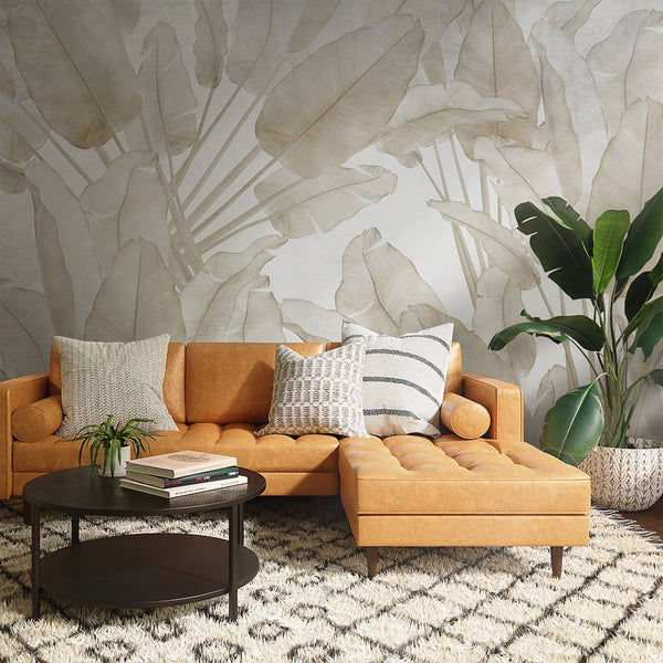 Beige Palm Leaves Wall Mural WM085 - CostaCover - Peel and stick Removable Wallpaper - accent wallpaper - adhesive wallpaper - banana leaves
