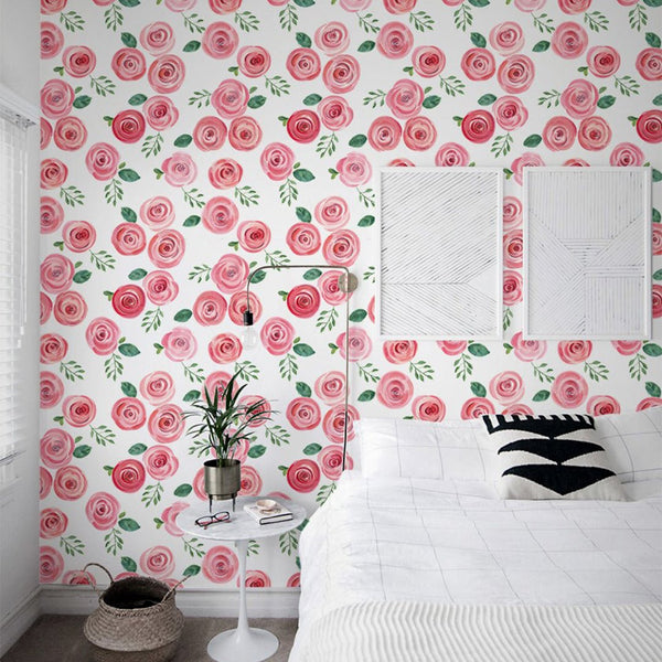 Red Pink Roses Wallpaper CC138 - CostaCover - Peel and stick Removable Wallpaper - adhesive wallpaper - Backsplash panels - bathroom wallpaper