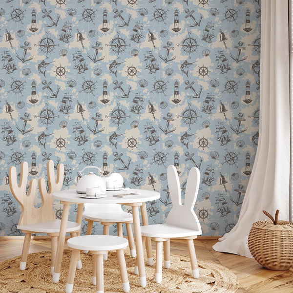 Blue Marine Map Wallpaper A089 - CostaCover-Peel and stick Removable Wallpaper-Abstract-abstract wall art-abstract wallpaper