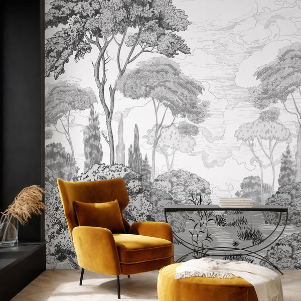 Gray Forest Toile Wall Mural AM205