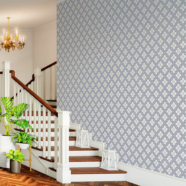 Blue and Gold Tiles Wallpaper CC126 - CostaCover - Peel and stick Removable Wallpaper - Abstract - abstract wallpaper - adhesive wallpaper