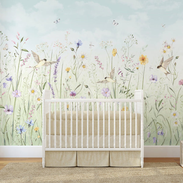 Pastel Wildflowers Meadow Wall Mural SM040 - CostaCover - Peel and stick Removable Wallpaper - accent wallpaper - adhesive wallpaper - baby bedroom