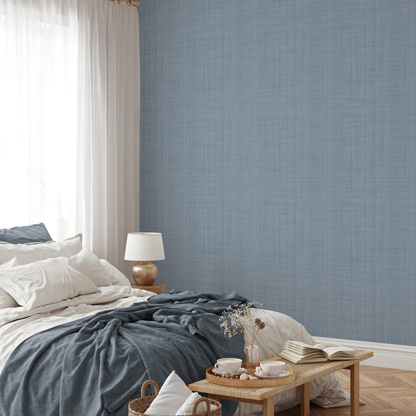 Dusty Blue Linen Texture Wallpaper L051